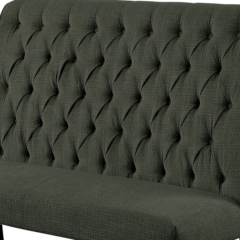 Button Tufted Fabric Upholstered Wooden Love Seat Bench, Beige and Black - FOA-CM3564GY-BN
