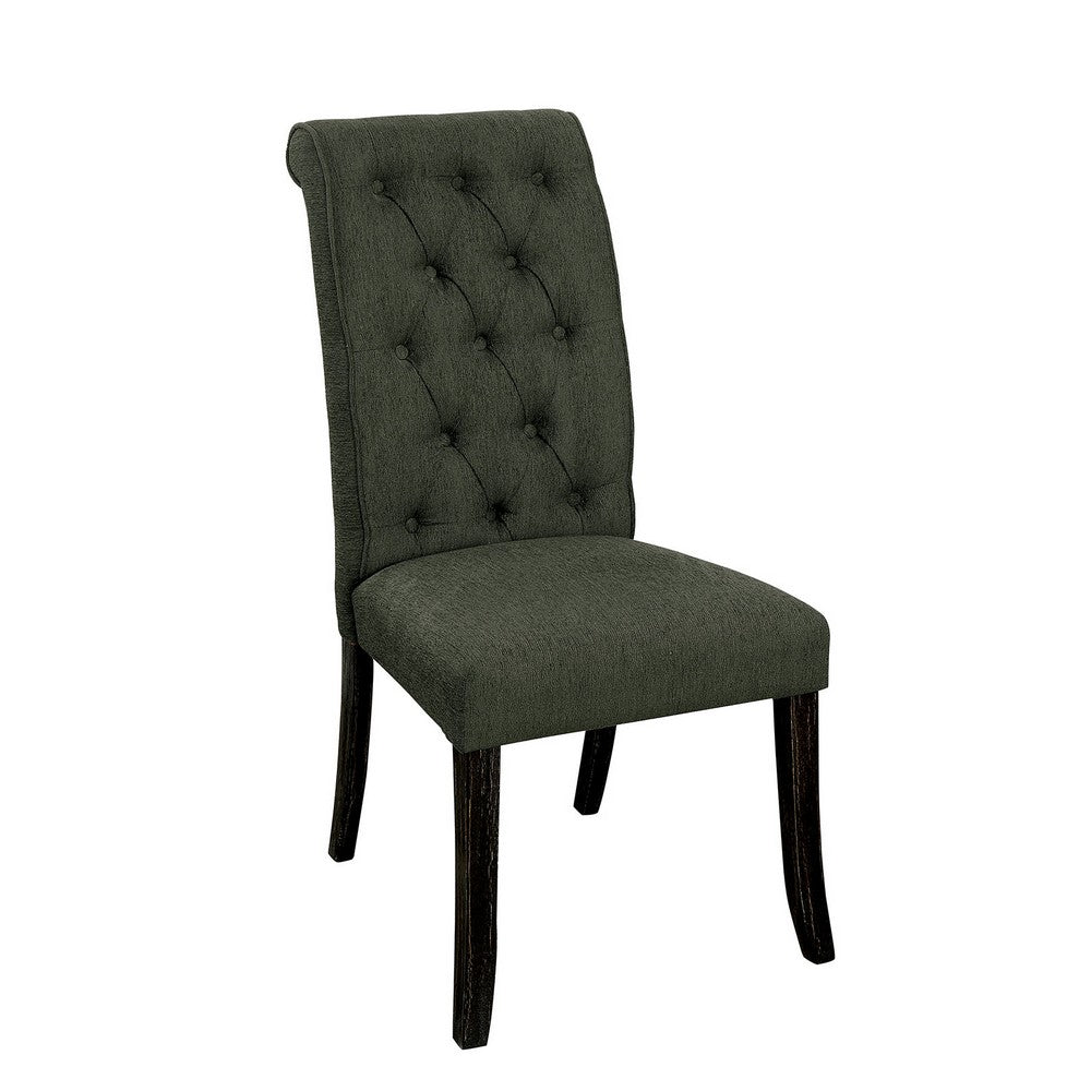 Button Tufted Wooden Fabric Upholstered Side Chair, Gray, Pack Of Two - FOA-CM3564GY-SC-2PK