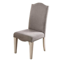 Fabric Upholstered Wooden Side Chair, White And Gray, Pack Of Two