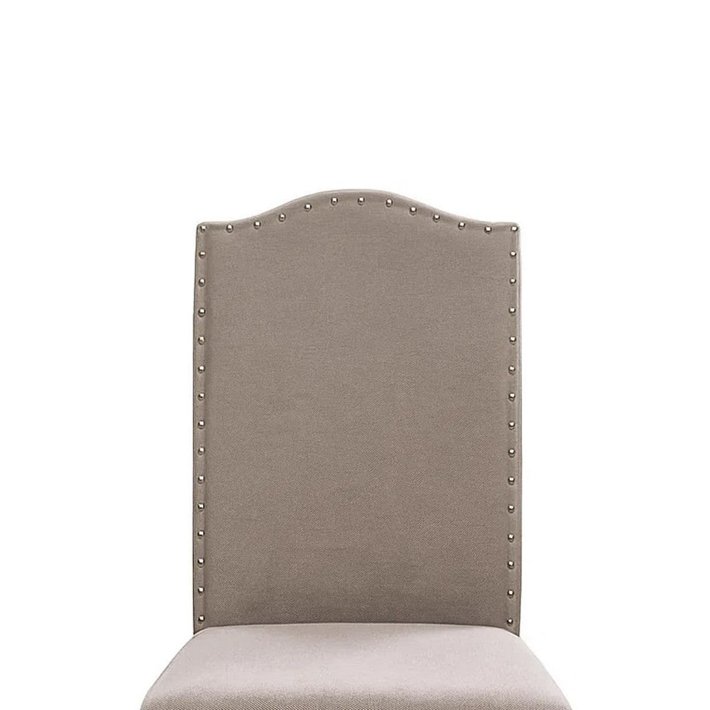 Fabric Upholstered Wooden Side Chair, White And Gray, Pack Of Two