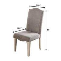 Fabric Upholstered Wooden Side Chair, White And Gray, Pack Of Two