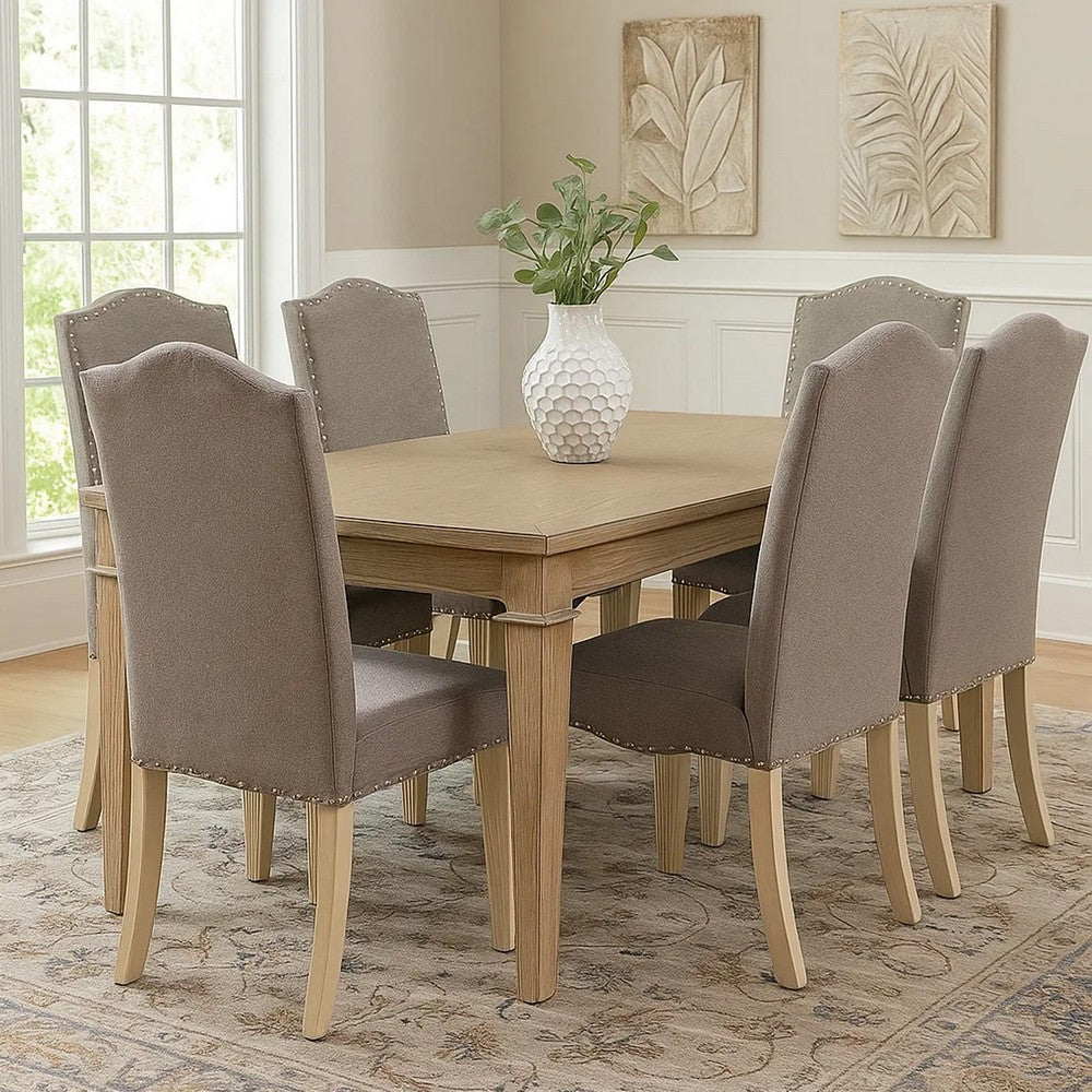 Fabric Upholstered Wooden Side Chair, White And Gray, Pack Of Two