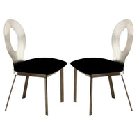 Metal Side Chair with Oval Cut Backrest, Set of 2, Silver and Black - FOA-CM3727SC-2PK