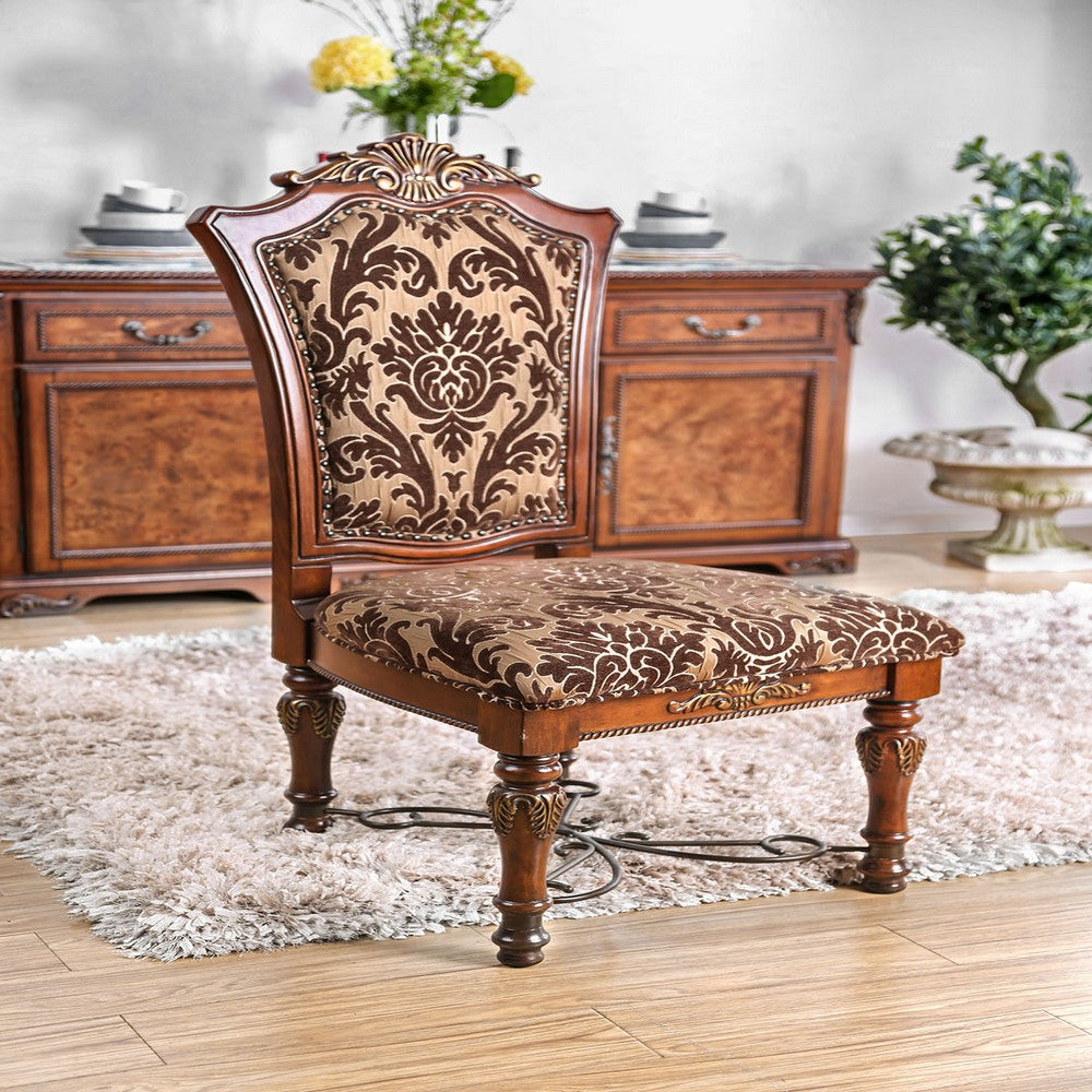 Wooden Fabric Upholstered Side Chair With Floral Print, Brown, Pack Of Two - FOA-CM3788SC-2PK