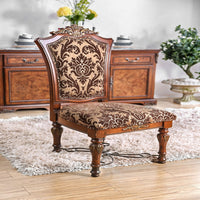 Wooden Fabric Upholstered Side Chair With Floral Print, Brown, Pack Of Two - FOA-CM3788SC-2PK