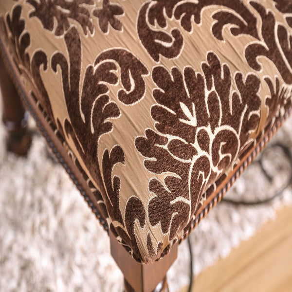 Wooden Fabric Upholstered Side Chair With Floral Print, Brown, Pack Of Two - FOA-CM3788SC-2PK