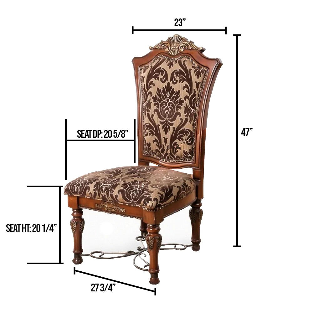 Wooden Fabric Upholstered Side Chair With Floral Print, Brown, Pack Of Two - FOA-CM3788SC-2PK