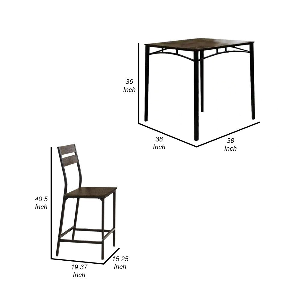 5 Piece Metal And Wood Counter Height Table Set In Antique Brown - FOA-CM3920PT-5PK
