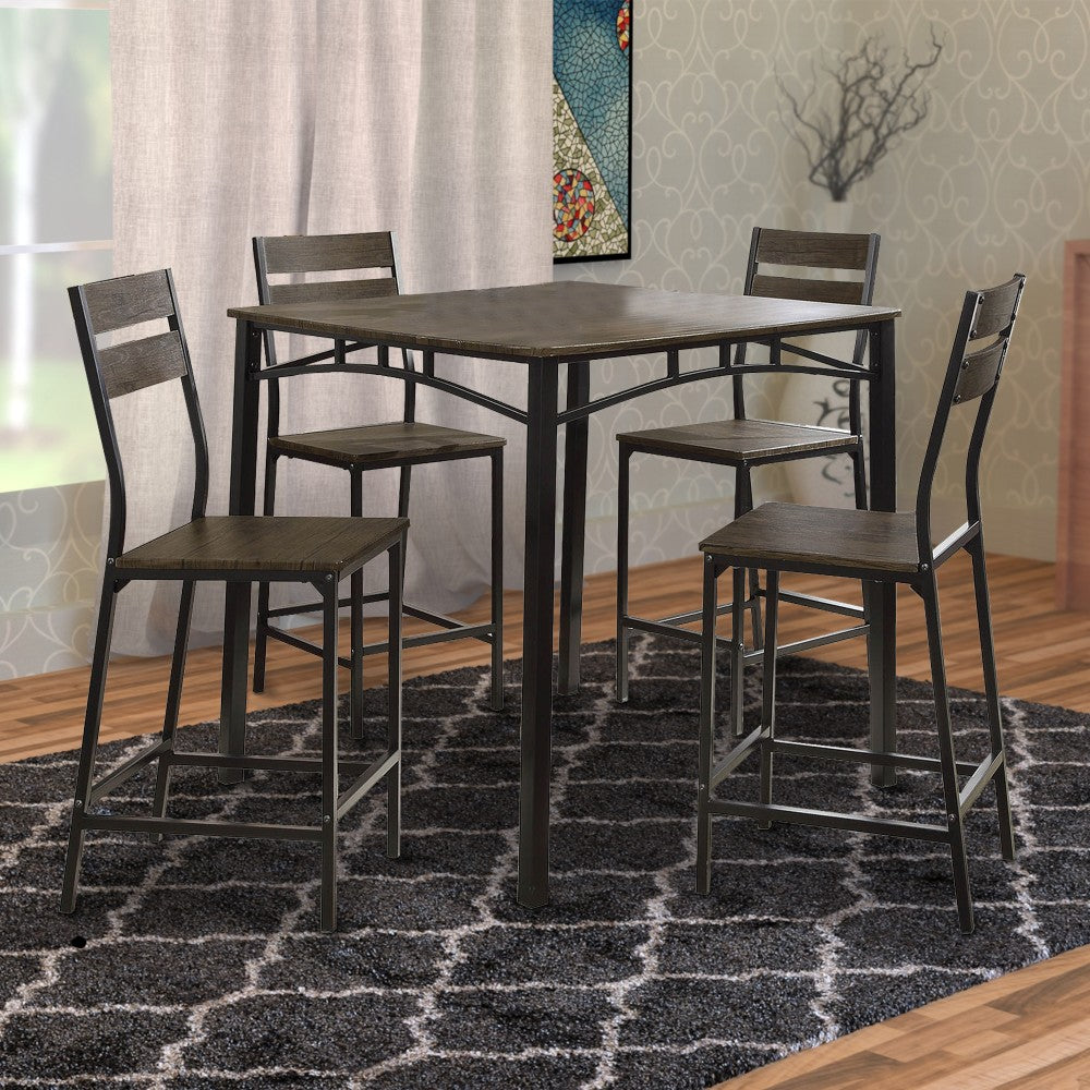 5 Piece Metal And Wood Counter Height Table Set In Antique Brown - BM181301