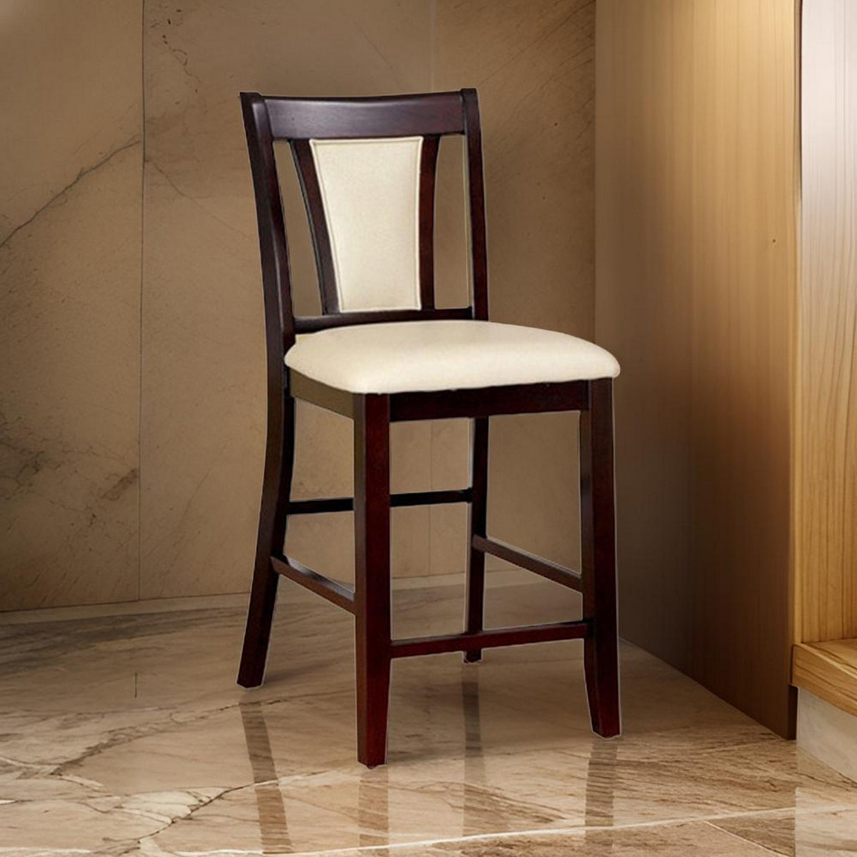 Wooden Side Chair With Padded Ivory Seat & Back, Pack Of 2, Cherry Brown - BM166180