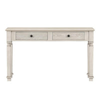 Spacious Wooden Sofa Table with Carved Turned Legs, Antique White