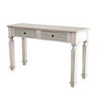 Spacious Wooden Sofa Table with Carved Turned Legs, Antique White