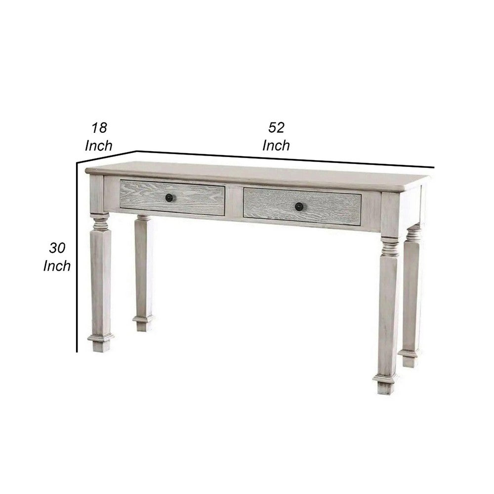 Spacious Wooden Sofa Table with Carved Turned Legs, Antique White