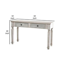 Spacious Wooden Sofa Table with Carved Turned Legs, Antique White