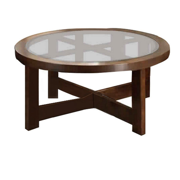 Round Wooden Coffee Table With Stylish Wedge Shaped 4 Ottomans - BM172710