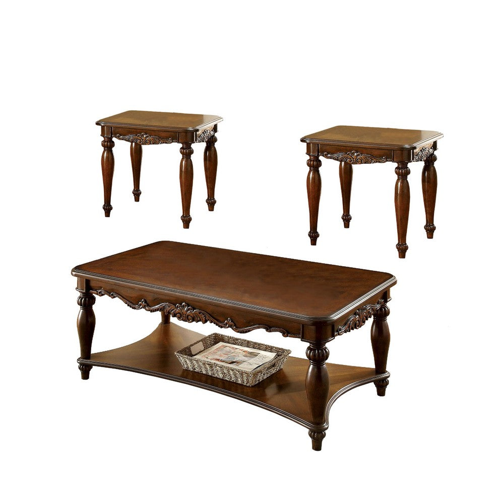 Wooden Coffee & End Tables Set, Cherry Brown, Pack of 3 - BM166160