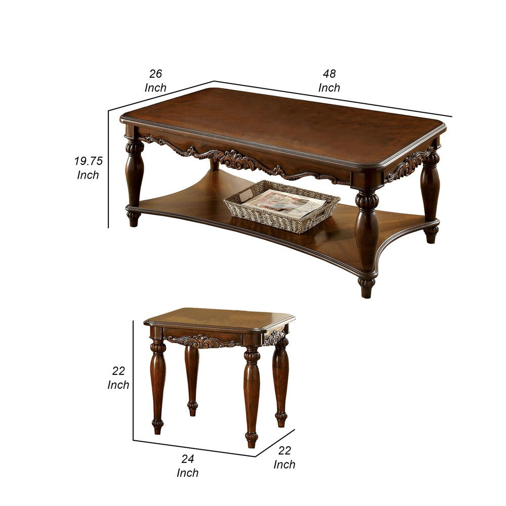 Wooden Coffee & End Tables Set, Cherry Brown, Pack of 3 - BM166160
