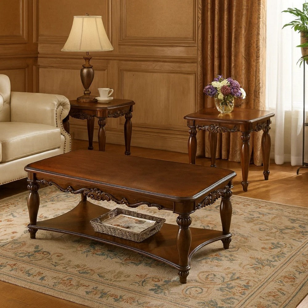 Wooden Coffee & End Tables Set, Cherry Brown, Pack of 3 - BM166160