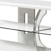 60" Wooden TV Stand With Spacious Glass Shelf, White And Clear - FOA-CM5901WH-TV-60