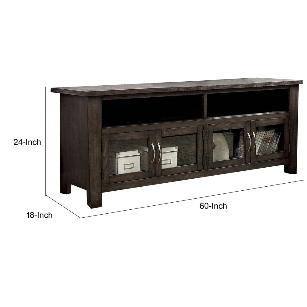 60" Wooden TV Stand With 2 Cabinets and 2 Open Shelves In Brown - FOA-CM5903-TV-60