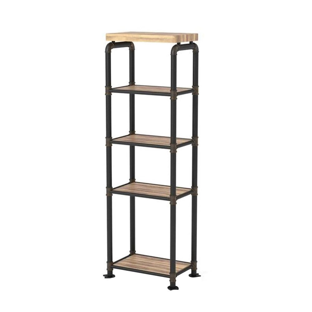 Industrial Style Pier Cabinet with Metal Pipe Design Frame, Antique Black - FOA-CM5913-PC
