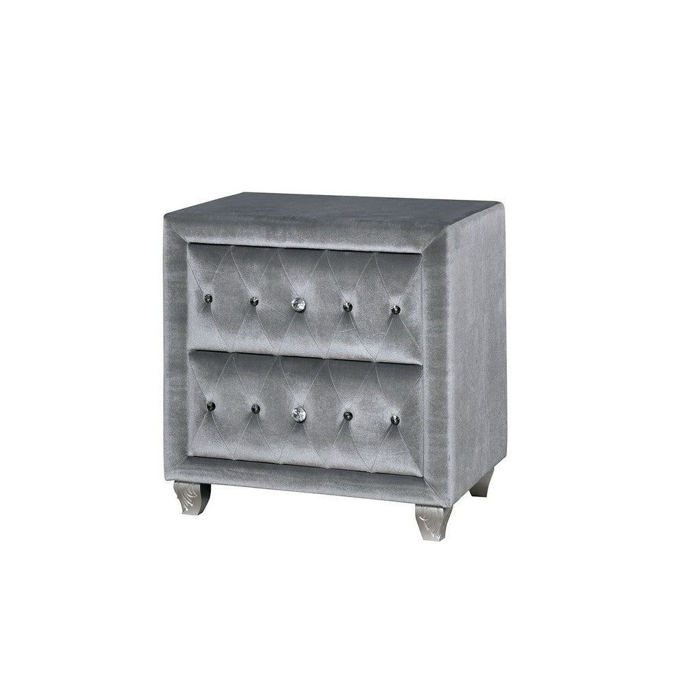 Traditional Fabric and Solid Wood Night Stand With Button Tufting, Gray - FOA-CM7150N
