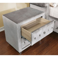 Traditional Fabric and Solid Wood Night Stand With Button Tufting, Gray - FOA-CM7150N
