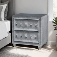 Traditional Fabric and Solid Wood Night Stand With Button Tufting, Gray - FOA-CM7150N