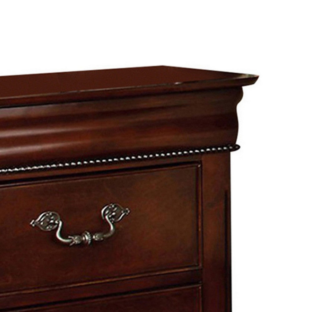2 Drawer Wooden Nightstand with Hidden Top Drawer and Metal Handles, Brown - FOA-CM7260N