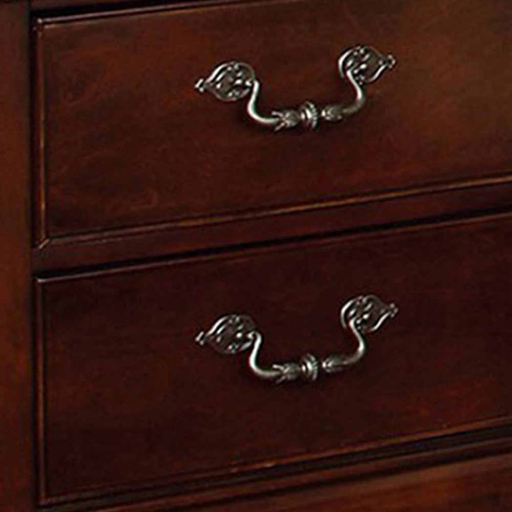 2 Drawer Wooden Nightstand with Hidden Top Drawer and Metal Handles, Brown - FOA-CM7260N