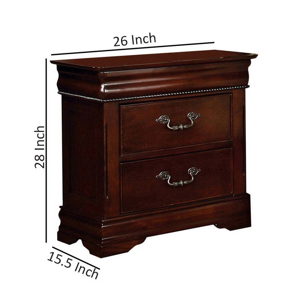 2 Drawer Wooden Nightstand with Hidden Top Drawer and Metal Handles, Brown - FOA-CM7260N