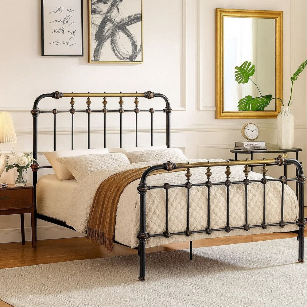Classic Metal Twin Bed with gold accents, Black  - BM131757