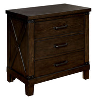 Three Drawer Nightstand with Metal Handle And Crossed Planked Side Panels, Brown - FOA-CM7734N