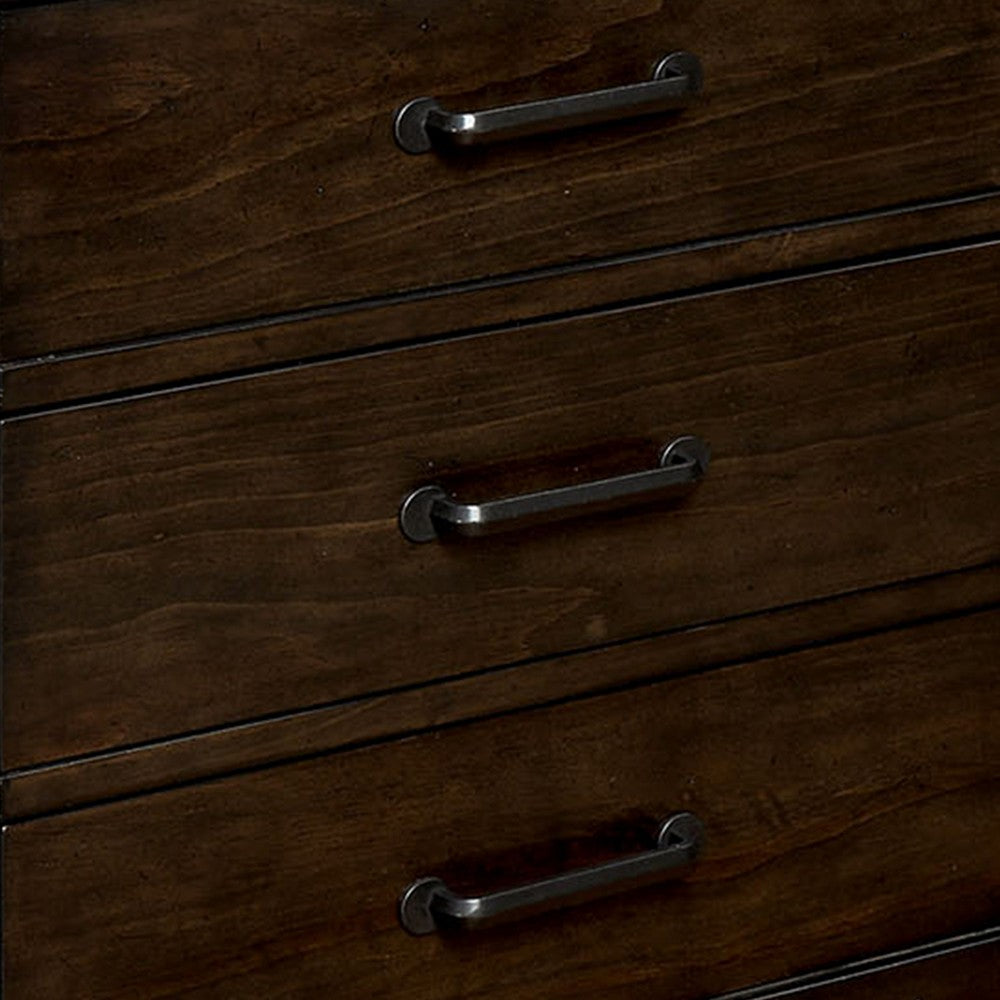 Three Drawer Nightstand with Metal Handle And Crossed Planked Side Panels, Brown - FOA-CM7734N