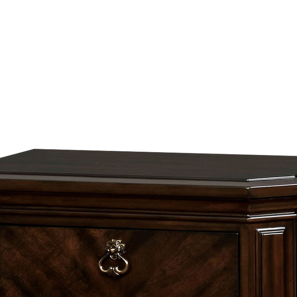 Two Drawer Solid Wood Nightstand with Clipped Corner, Espresso Brown - FOA-CM7751N