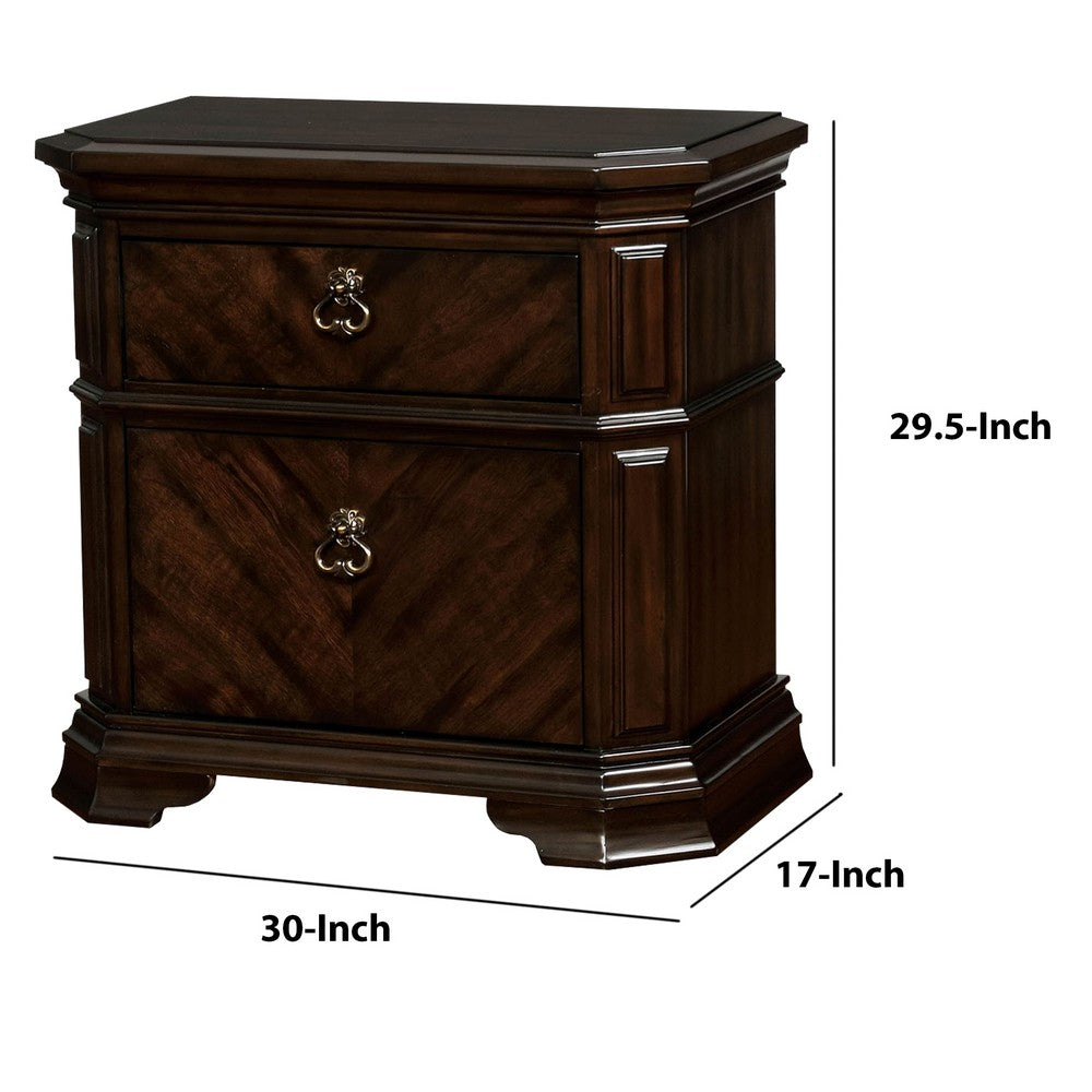 Two Drawer Solid Wood Nightstand with Clipped Corner, Espresso Brown - FOA-CM7751N