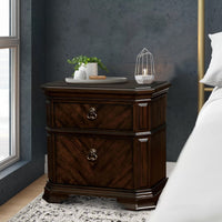 Two Drawer Solid Wood Nightstand with Clipped Corner, Espresso Brown - FOA-CM7751N