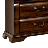 3 Drawer Wooden Nightstand with Metal Handles and Carved Details, Brown - BM123246