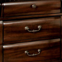 3 Drawer Wooden Nightstand with Metal Handles and Carved Details, Brown - BM123246