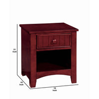 Wooden Night Stand With One Drawer And Open Shelf In Cherry Brown