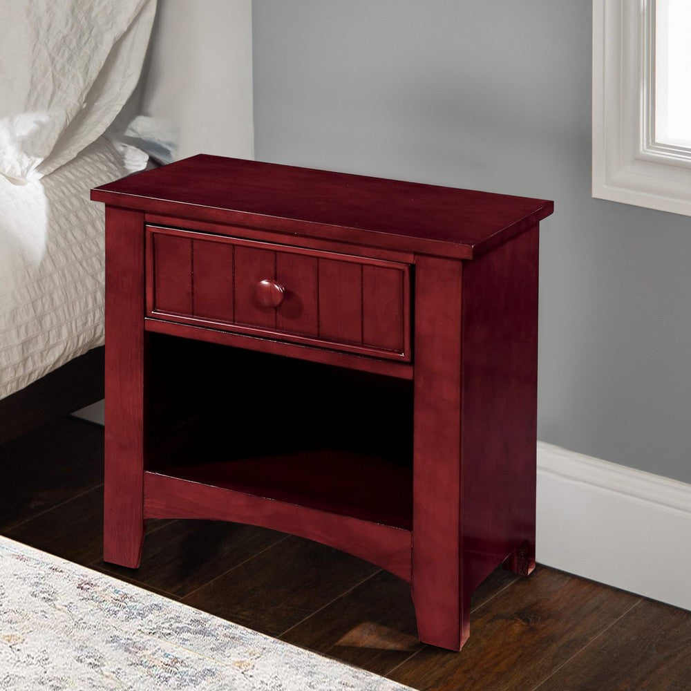 Wooden Night Stand With One Drawer And Open Shelf In Cherry Brown