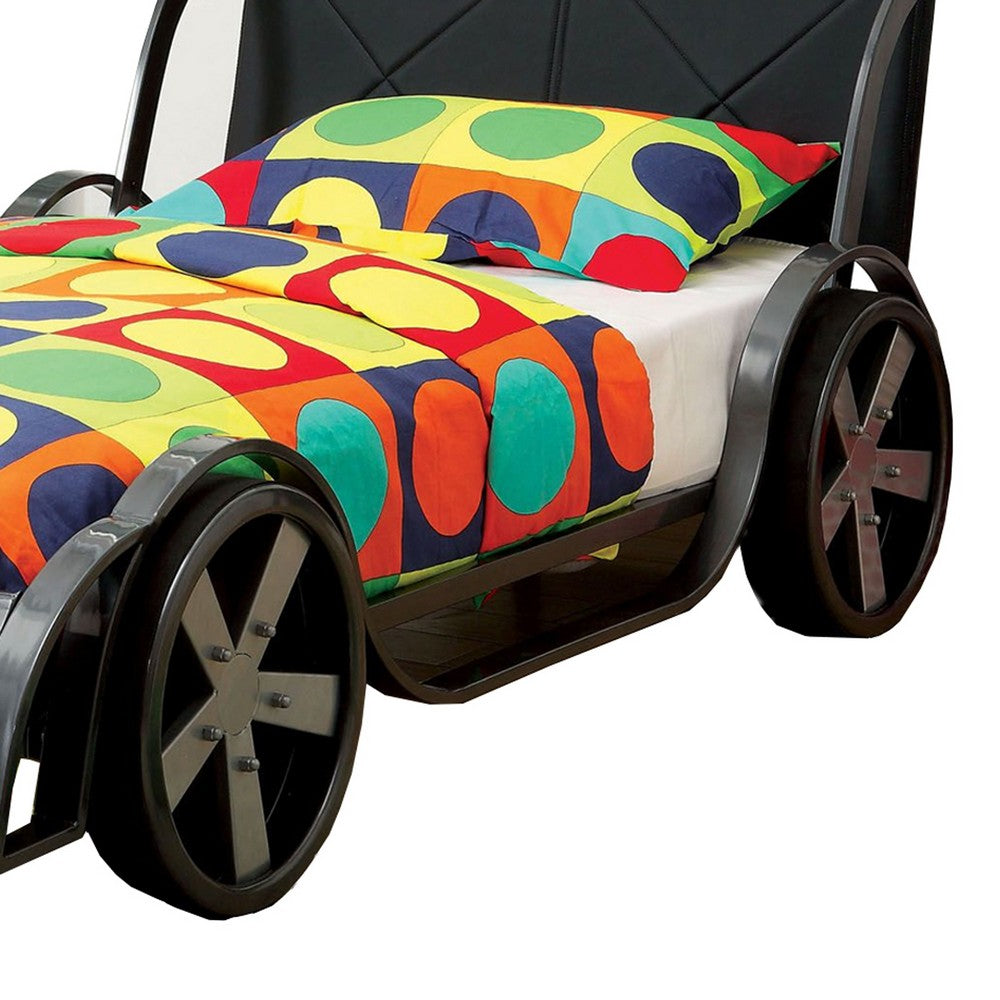 GT Racer Metal Twin size bed, Silver and Black - FOA-CM7946-BED