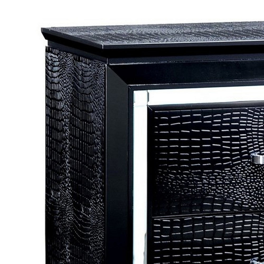 30 Inch Textured Nightstand, 2 Drawers, Mirror Trim, Black - FOA-CM7979BK-N