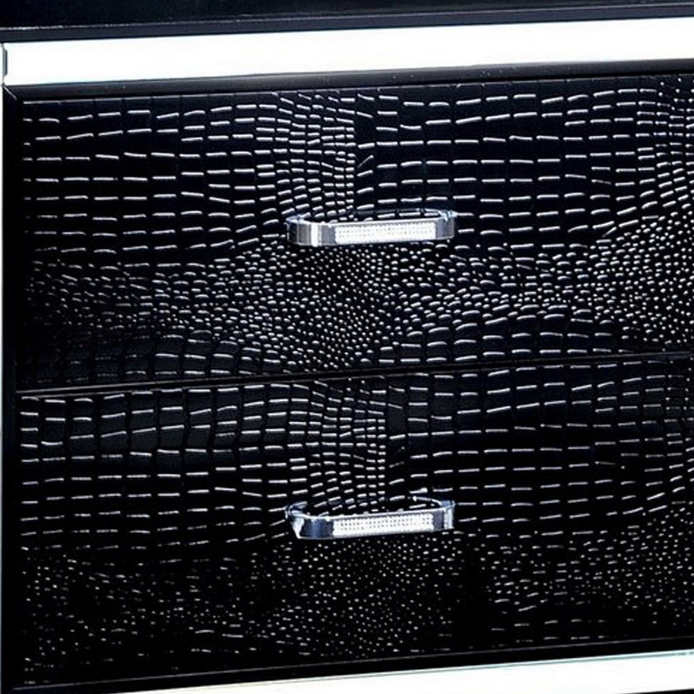 30 Inch Textured Nightstand, 2 Drawers, Mirror Trim, Black - FOA-CM7979BK-N