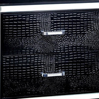 30 Inch Textured Nightstand, 2 Drawers, Mirror Trim, Black - FOA-CM7979BK-N