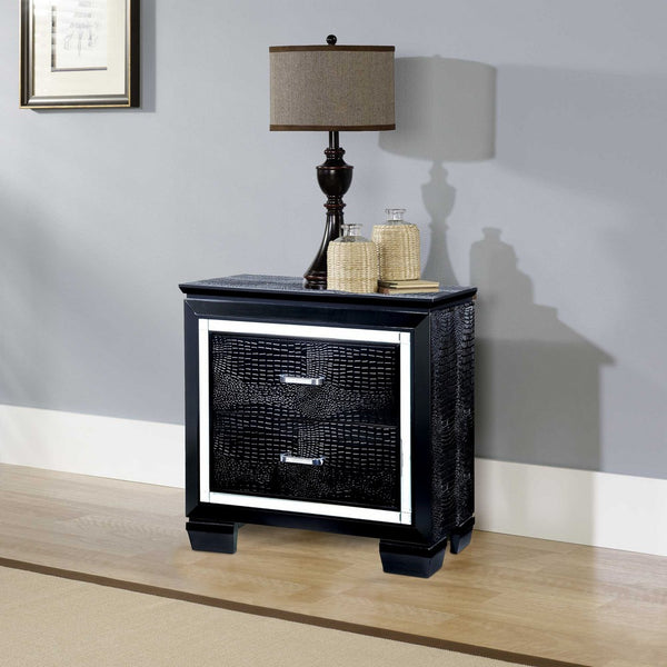 30 Inch Textured Nightstand, 2 Drawers, Mirror Trim, Black - FOA-CM7979BK-N