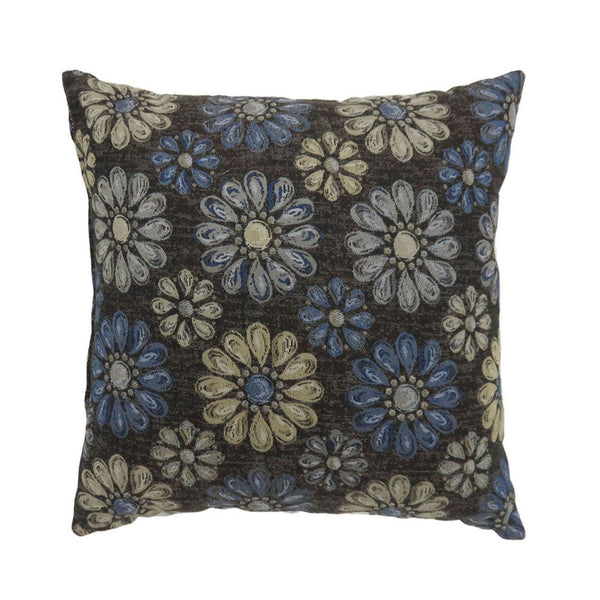 Contemporary Style Floral Designed Set of 2 Throw Pillows, Navy Blue By Casagear Home