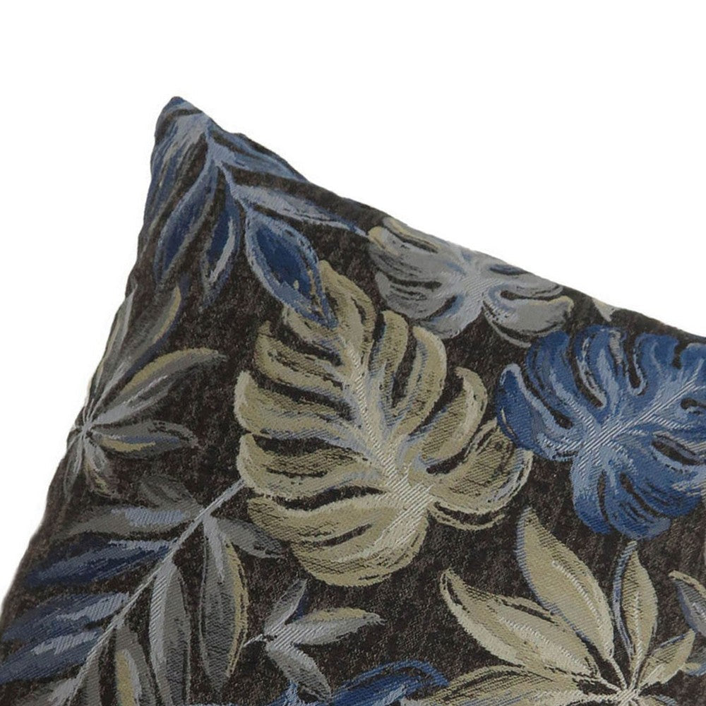 Contemporary Style Leaf Designed Set of 2 Throw Pillows, Navy Blue -PL6027NV-S-2PK By Casagear Home