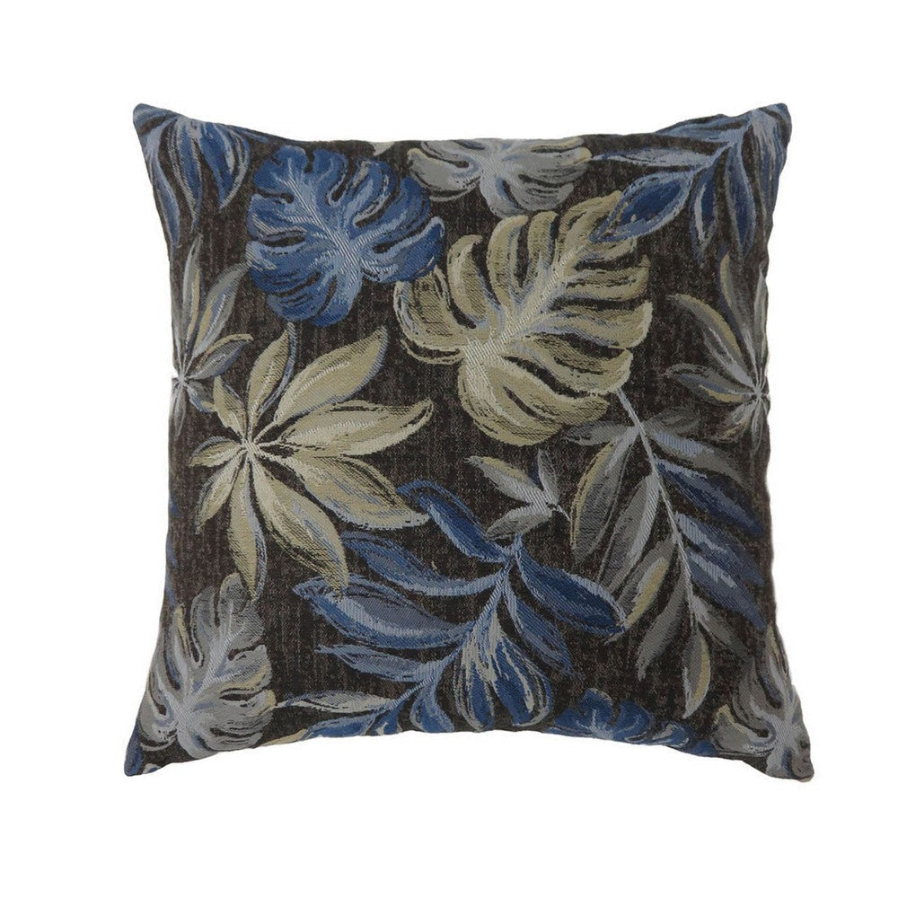 Contemporary Style Leaf Designed Set of 2 Throw Pillows, Navy Blue -PL6027NV-S-2PK By Casagear Home