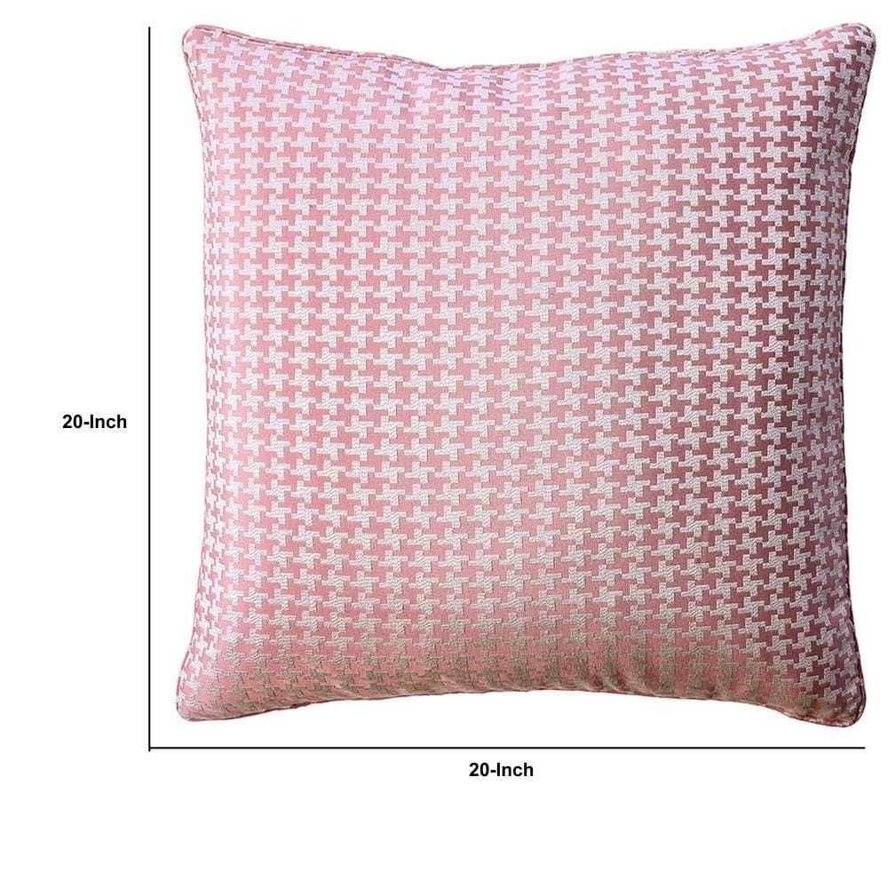 20 x 20 Modern Throw Pillow, Square, Houndstooth Pattern, Set of 2, Pink  By Casagear Home